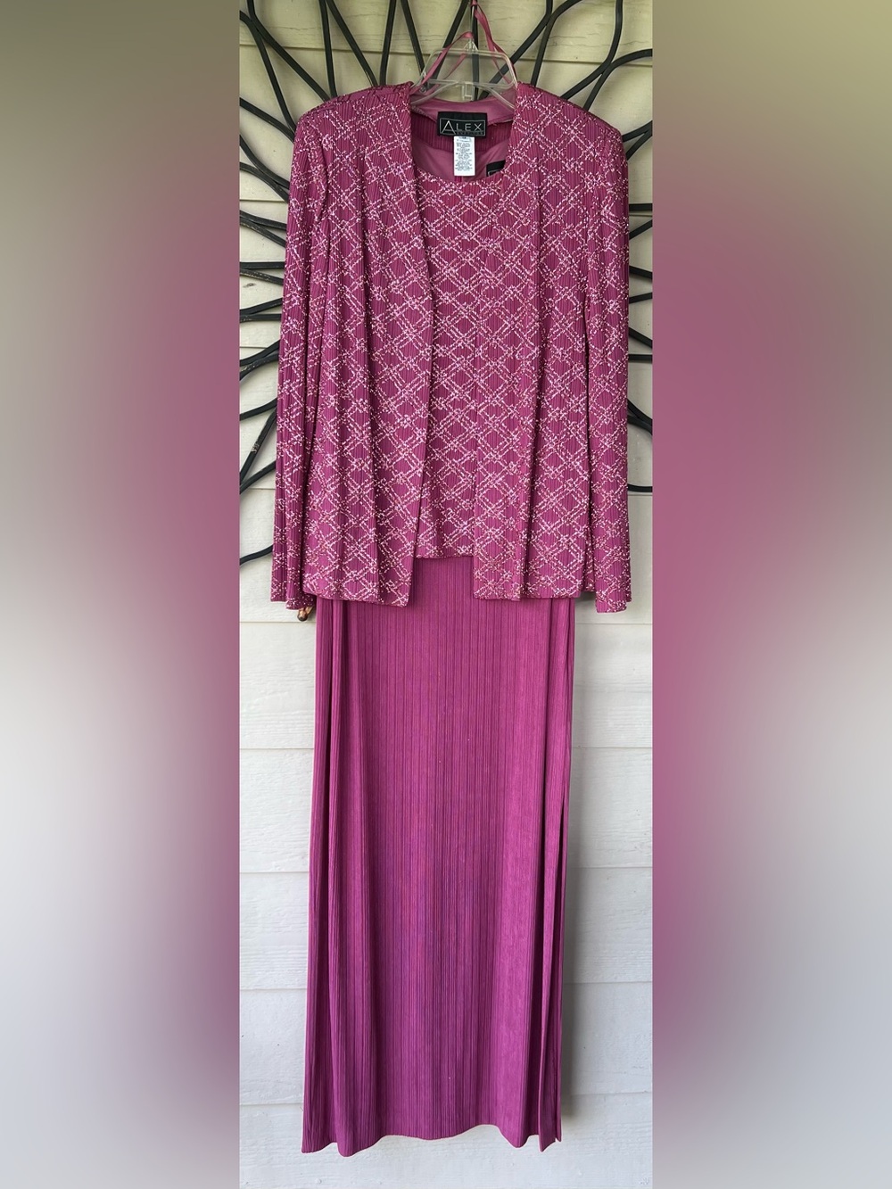 Alex Evenings Pink Pleated Maxi Skirt with Patterned Jacket